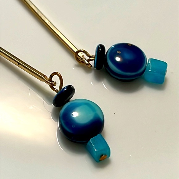 Drop Blue/Aqua Modern Earrings - Picture 2 of 4